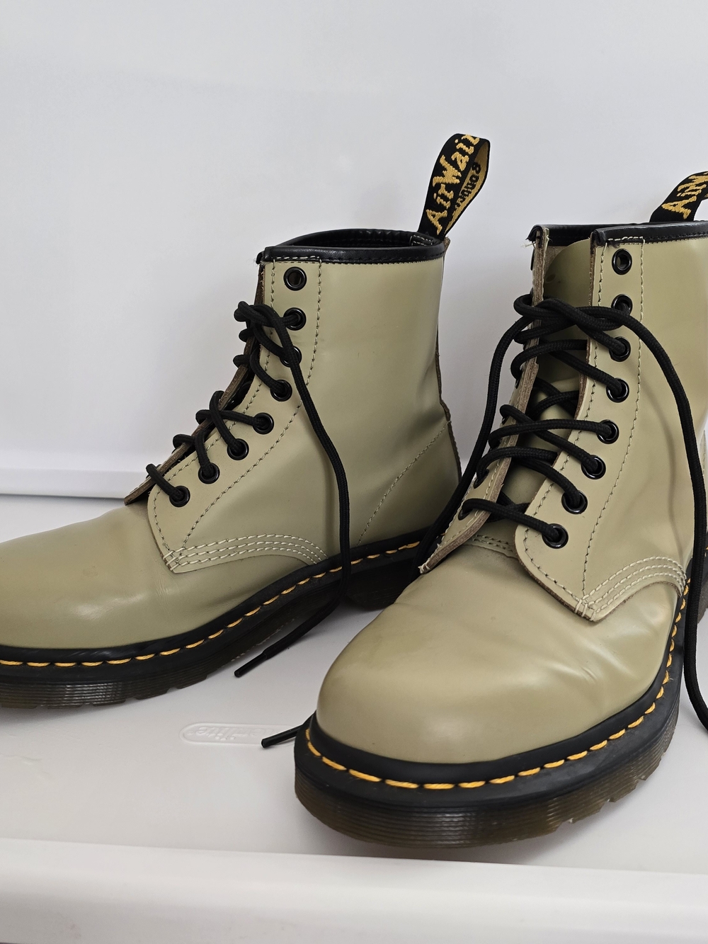 Dr. Martens Smooth Leather Lace-Up Boots in Olive - Picture 2 of 7